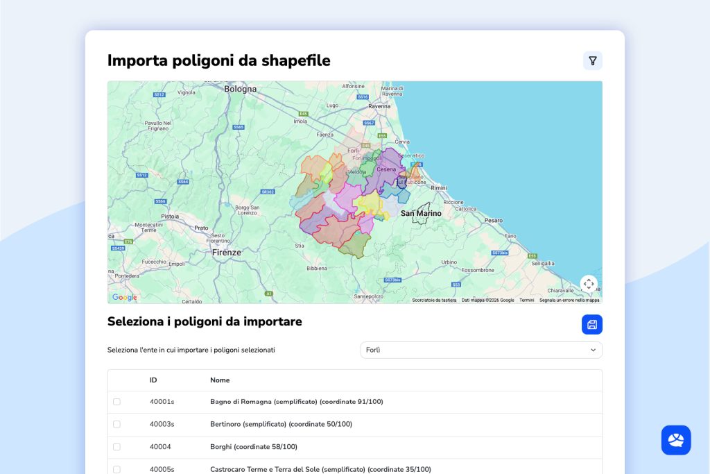 Shapefile segnalazioni comuni Comuni-Chiamo