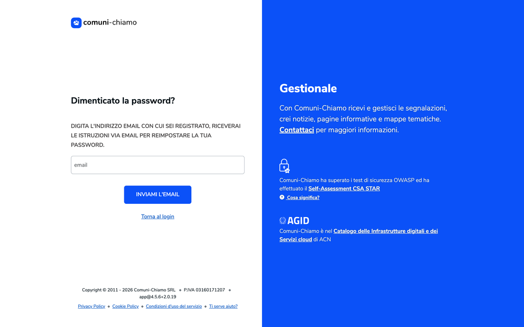 Pagina di recupero della password
